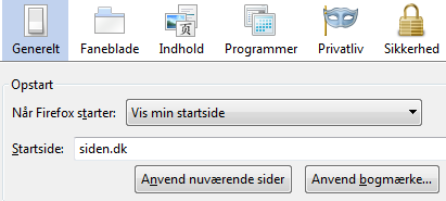 Opsætning som startside i Firefox